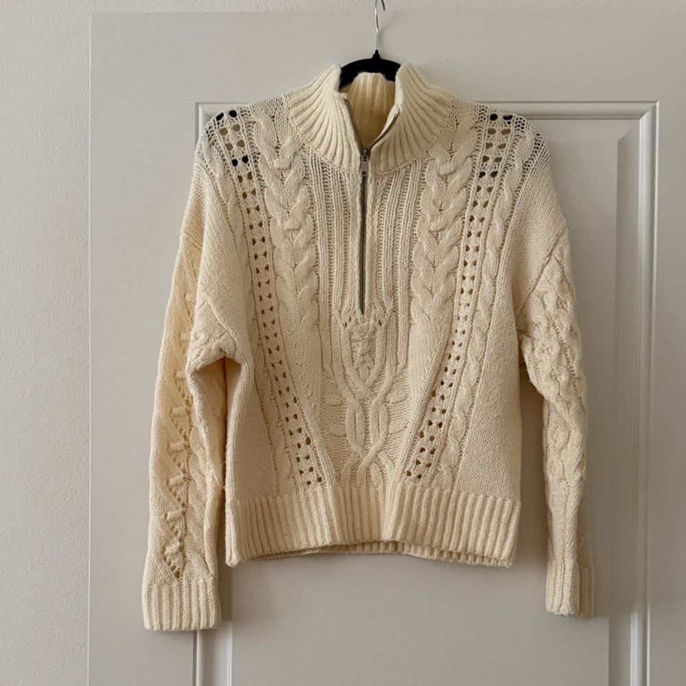 Revolve Cream Cable Knit Turtleneck Sweater
